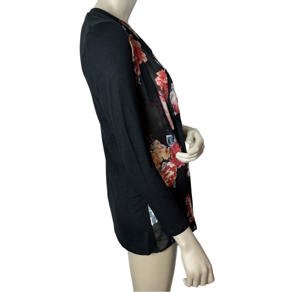 NWOT ALL FOR YOU brand Black Floral Long Sleeve Lightweight Draped Cardigan - Picture 4 of 8
